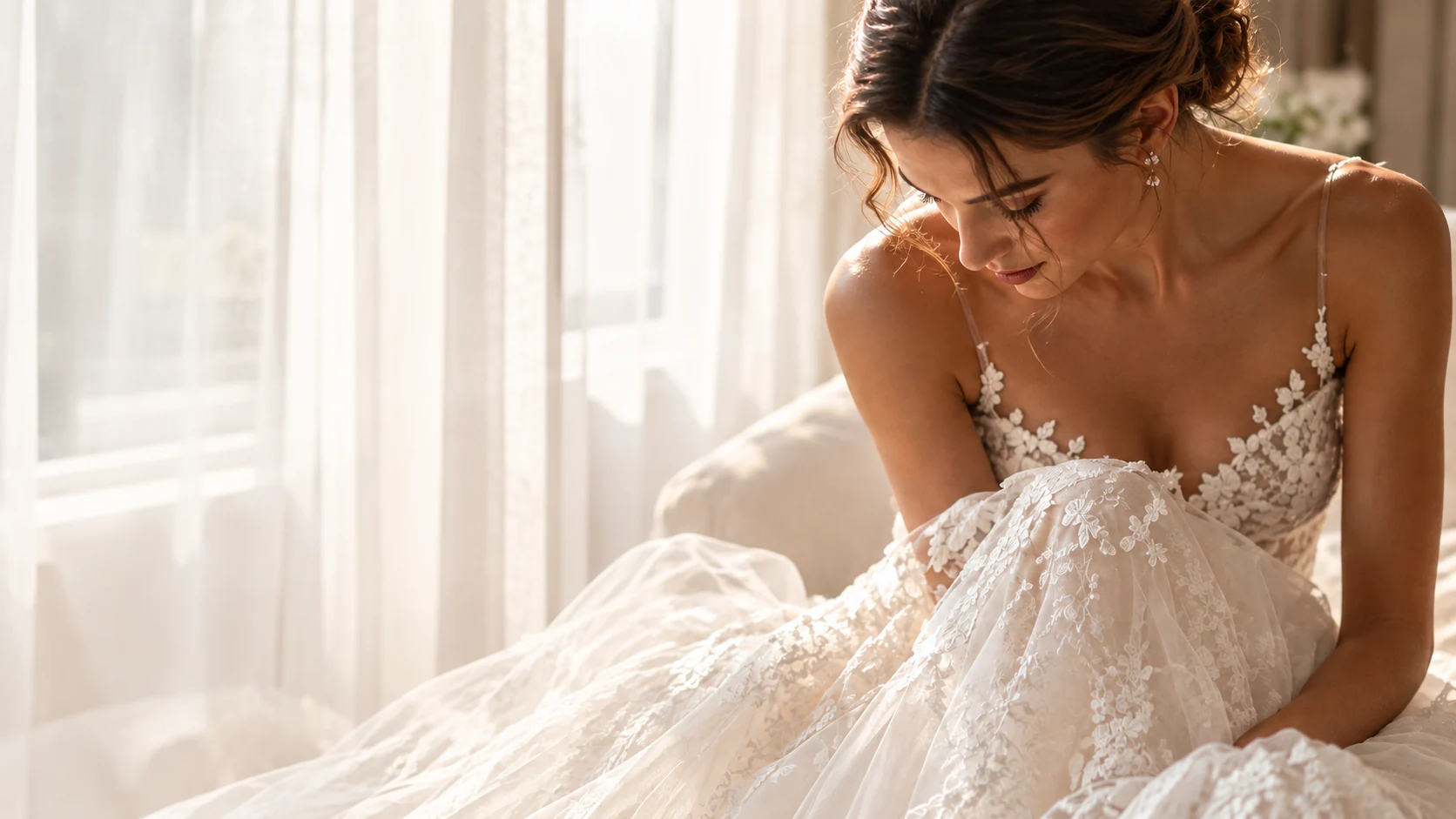 Mariée portant une robe en dentelle